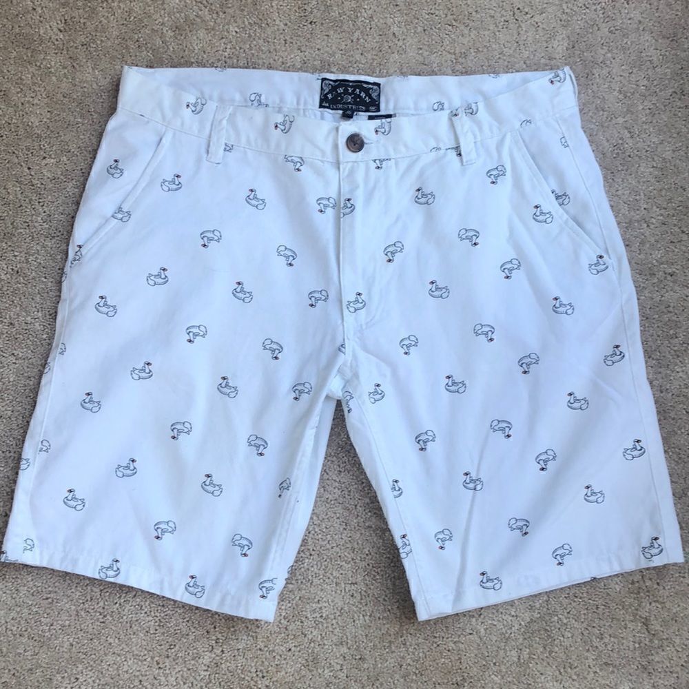 Men’s size 36 Raw Yarn Industries cotton chino white shorts summer ducky floats